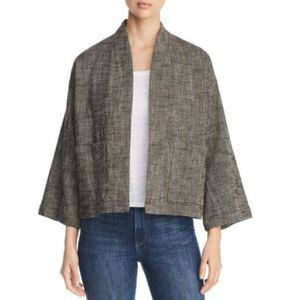 Eileen Fisher Tweedy Organic Cotton/Linen Kimono Jacket Brown Open Front Size S